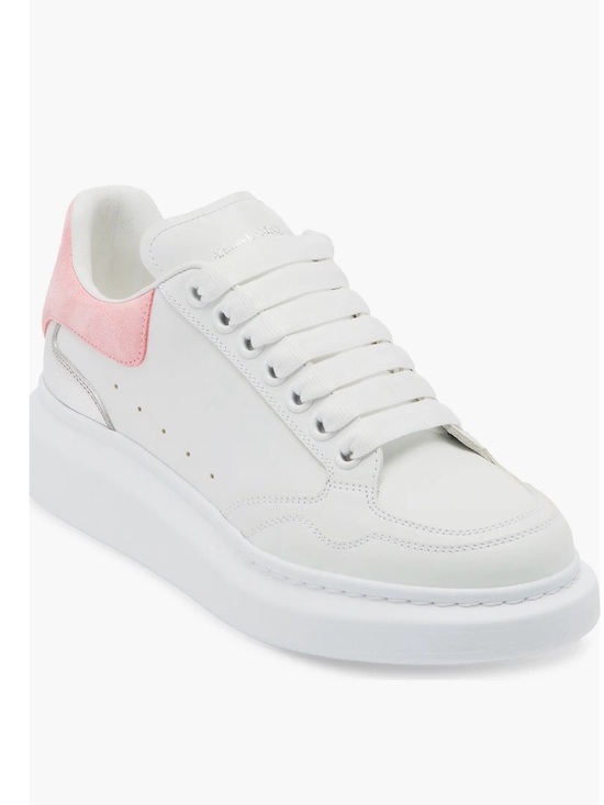 Alexander McQueen Shoes - Alexander McQueen White Leather Platform Sneaker with Pink Heel Panel